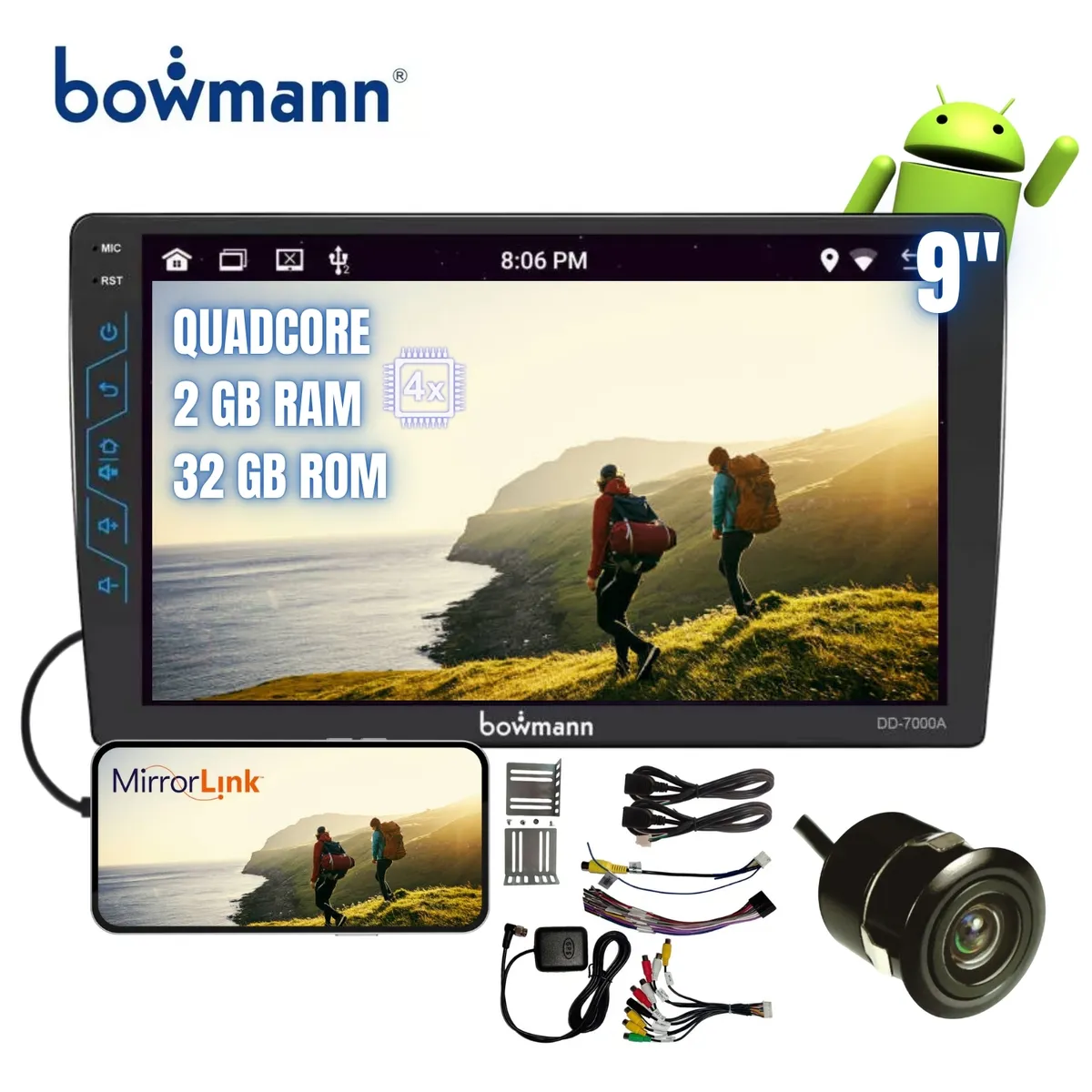 BOWMANN - Autoradio Bowmann Android Pantalla HD 9 Wifi GPS BT Mirrorlink 2+32GB