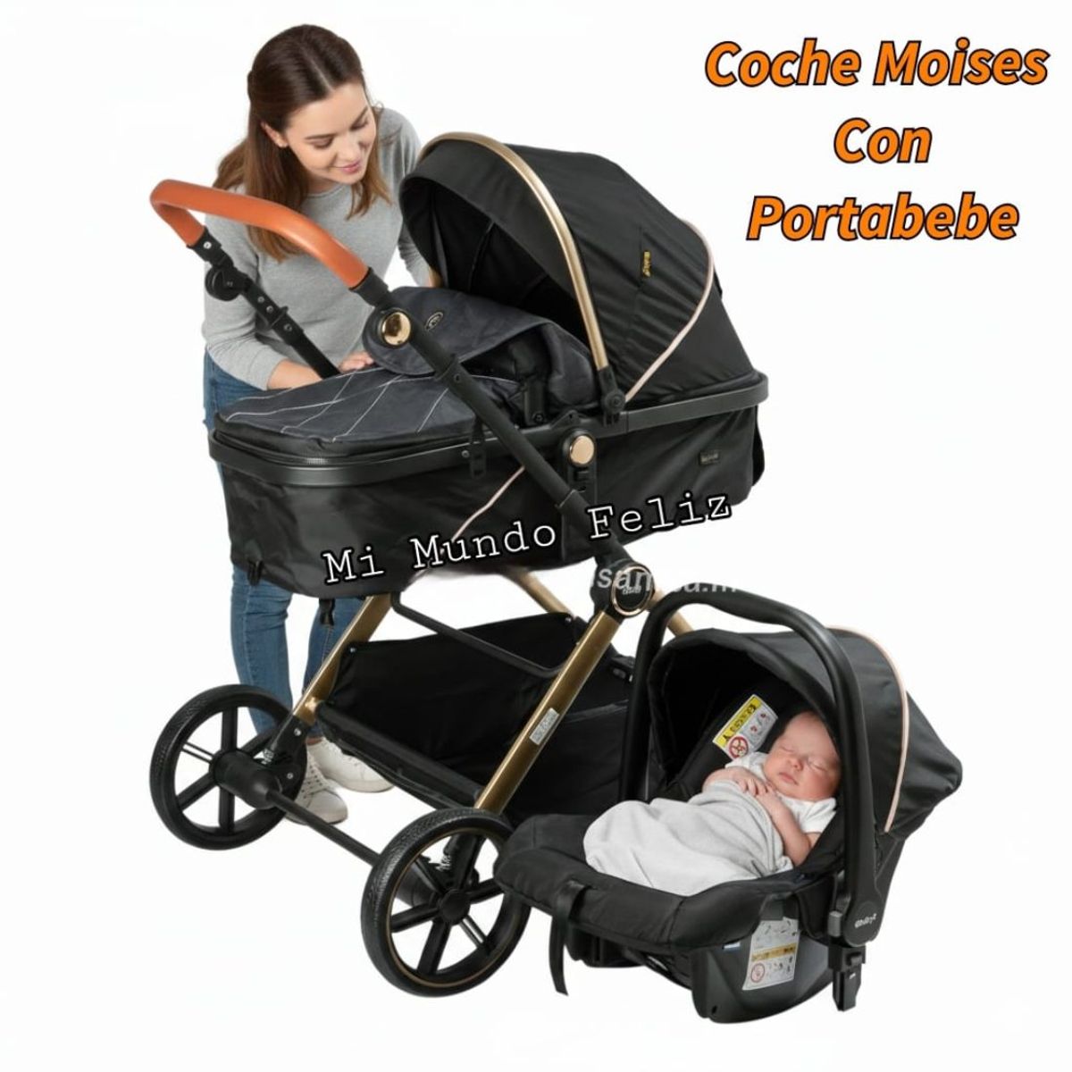 EBABY - Coche Cuna para Bebe  Acolchado  Deluxe Black