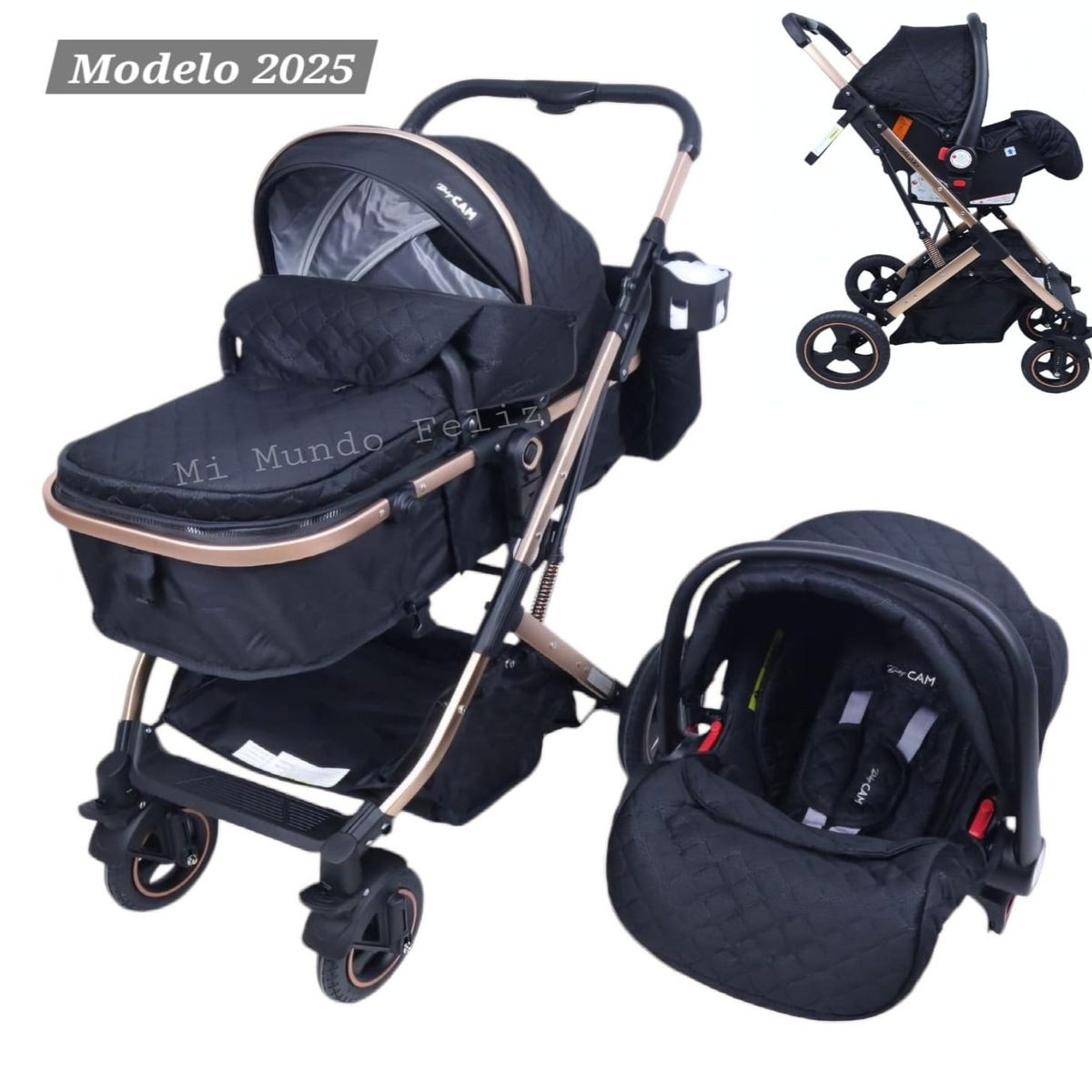 BABY - Coche Cuna para Bebe Super Acolchado  Deluxe Black