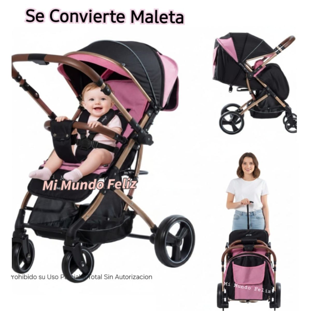 EBABY - Coche para Bebe Mango Reversible Rosado Tipo Maleta