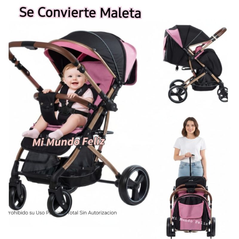 EBABY - Coche para Bebe Mango Reversible Rosado Tipo Maleta
