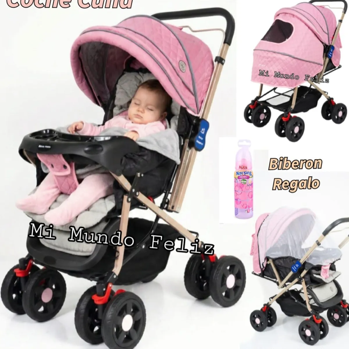 BABY HAPPY - Coche para Bebe Golden New Pink  Deluxe con Tul 2026