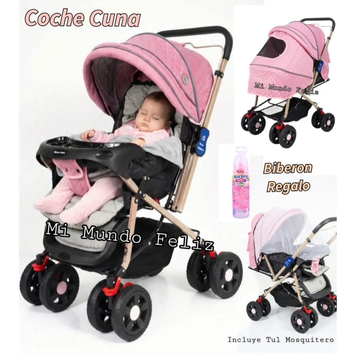 BABY HAPPY - Coche para Bebe Golden New Pink  Deluxe con Tul 2026