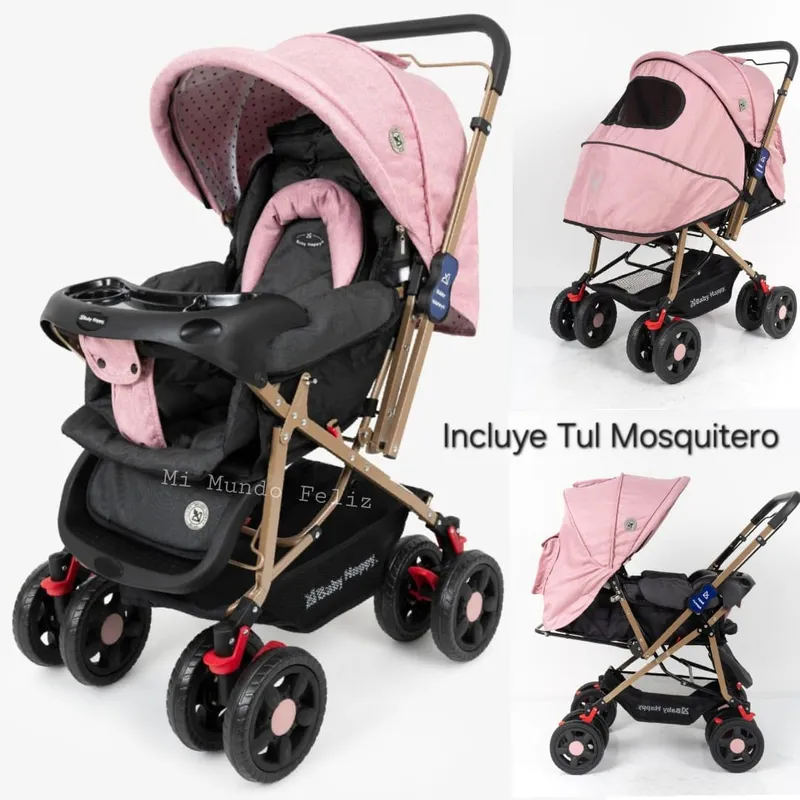 BABY HAPPY - Coche para Bebe Golden New Pink  Deluxe con Tul 2025