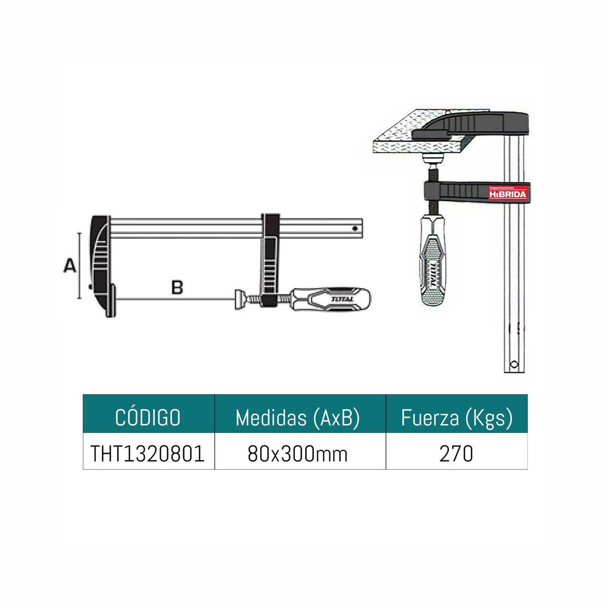 TOTAL TOOLS - PRENSA SARGENTO TIPO F ABRAZADERA 80×300MM TOTAL - THT1320801 x 4