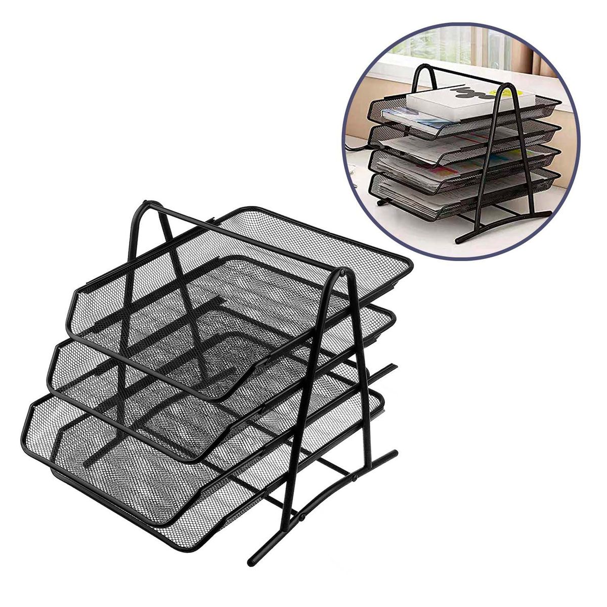 BUYPAL - Bandeja Organizador Metalica Archivador 4 Rejilla Papeles