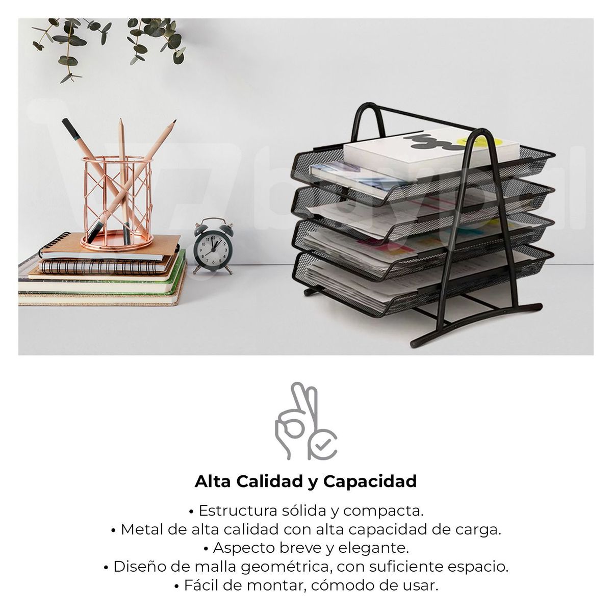 BUYPAL - Bandeja Organizador Metalica Archivador 4 Rejilla Papeles