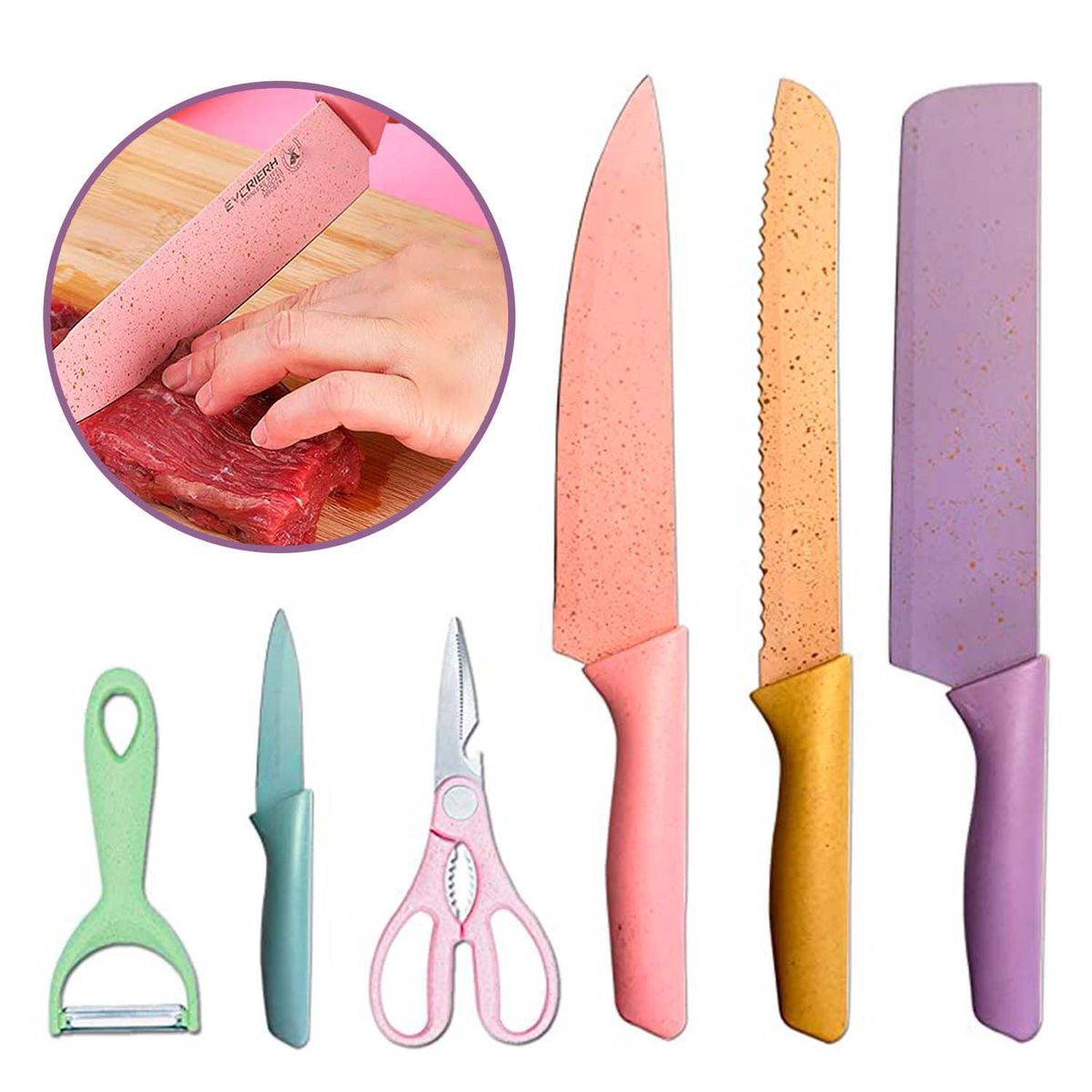 BUYPAL - Juego Cuchillos Anthiaderentes Recubrimiento Ceramica