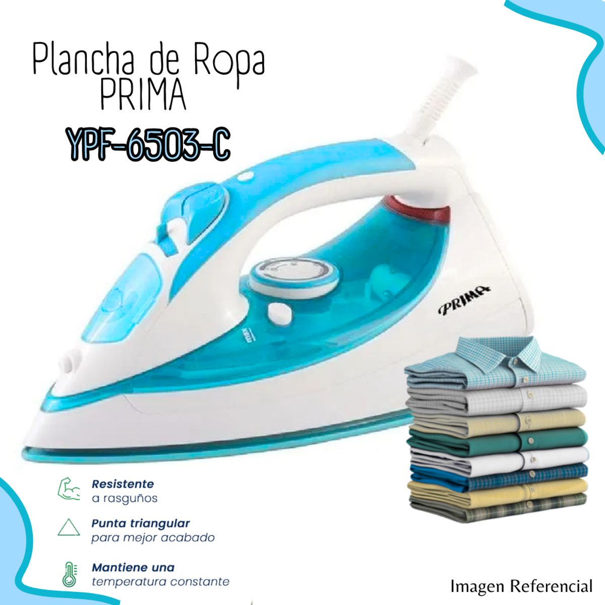 PRIMA - Plancha Prima a Vapor Con Base Cerámica Celeste YPF-6503-C