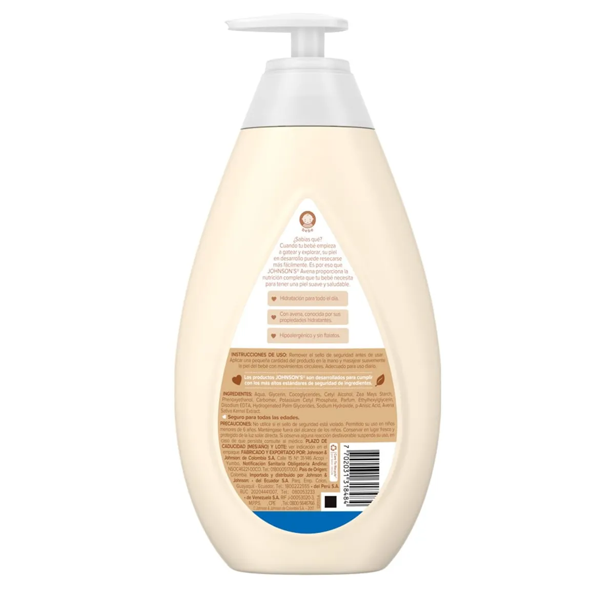 JOHNSON'S BABY - Crema Hidratante Líquida Johnsons Avena 800ml