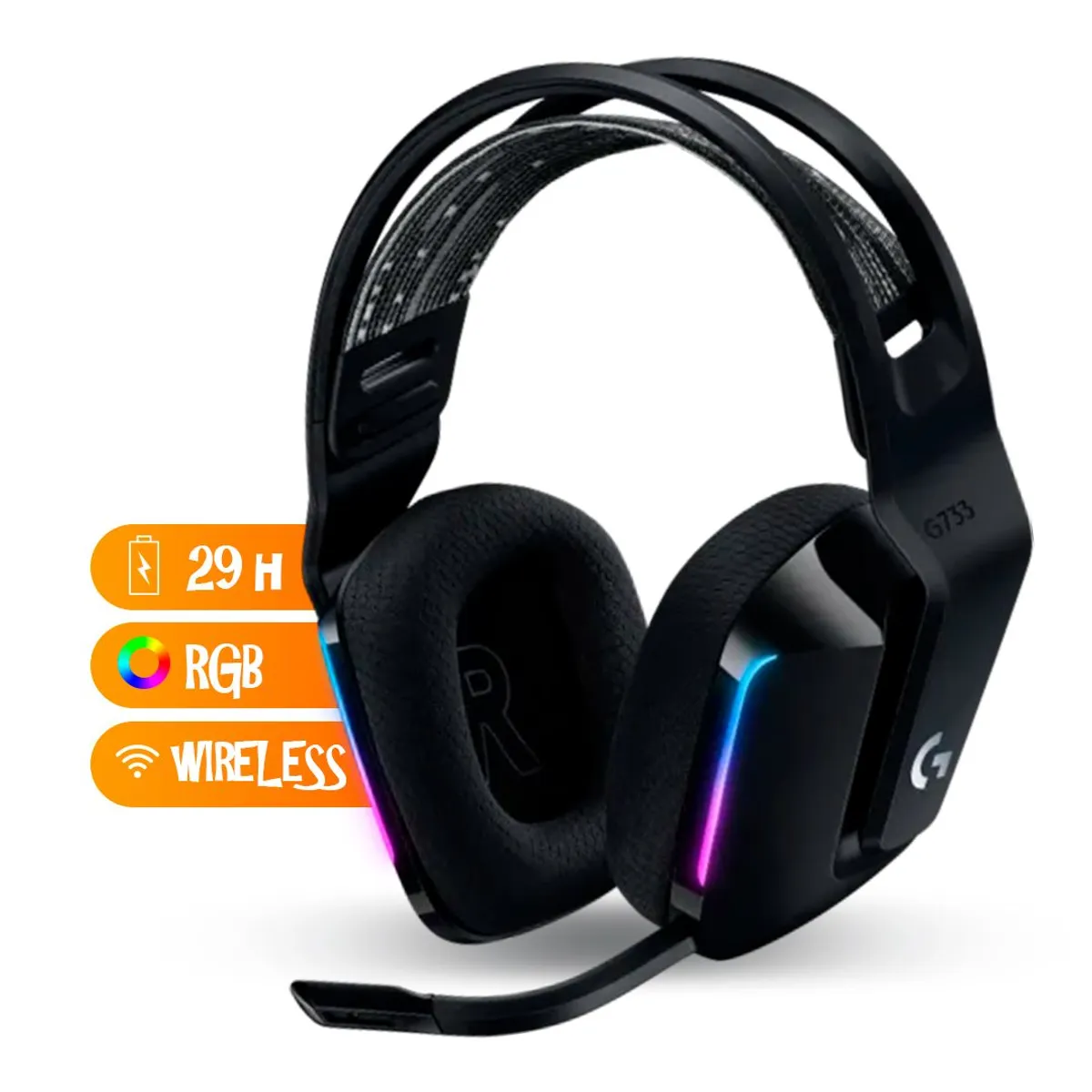 LOGITECH - Audífono Gamer Logitech G733 wireless LIGHTSPEED 29h - Negro