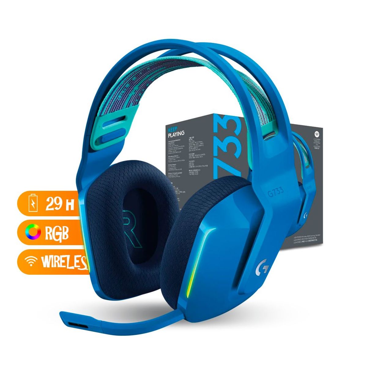 LOGITECH - Audífono Gamer Logitech G733 wireless LIGHTSPEED 29h - Azul