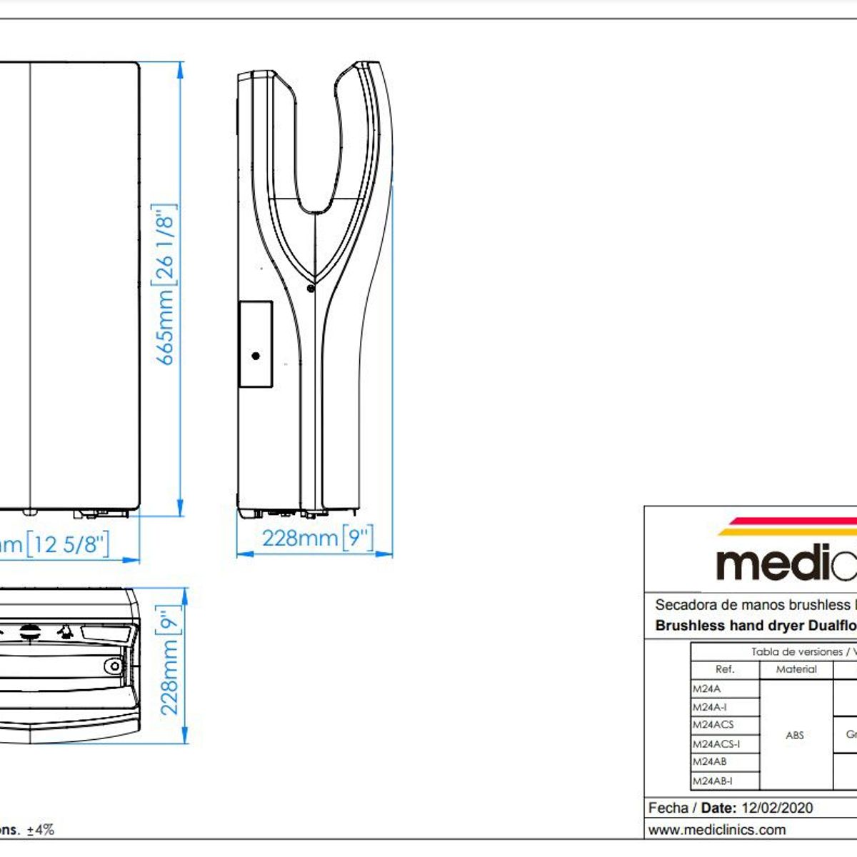 MEDICLINICS - Secamanos Dualflow Plus motor brushless filtro HEPA marca MEDICLINICS