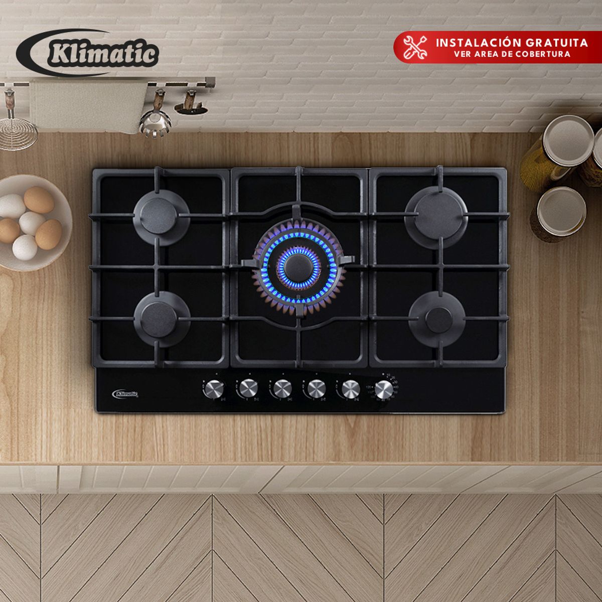 KLIMATIC - COCINA EMPOTRABLE TREVI 90 5 HORNILLAS