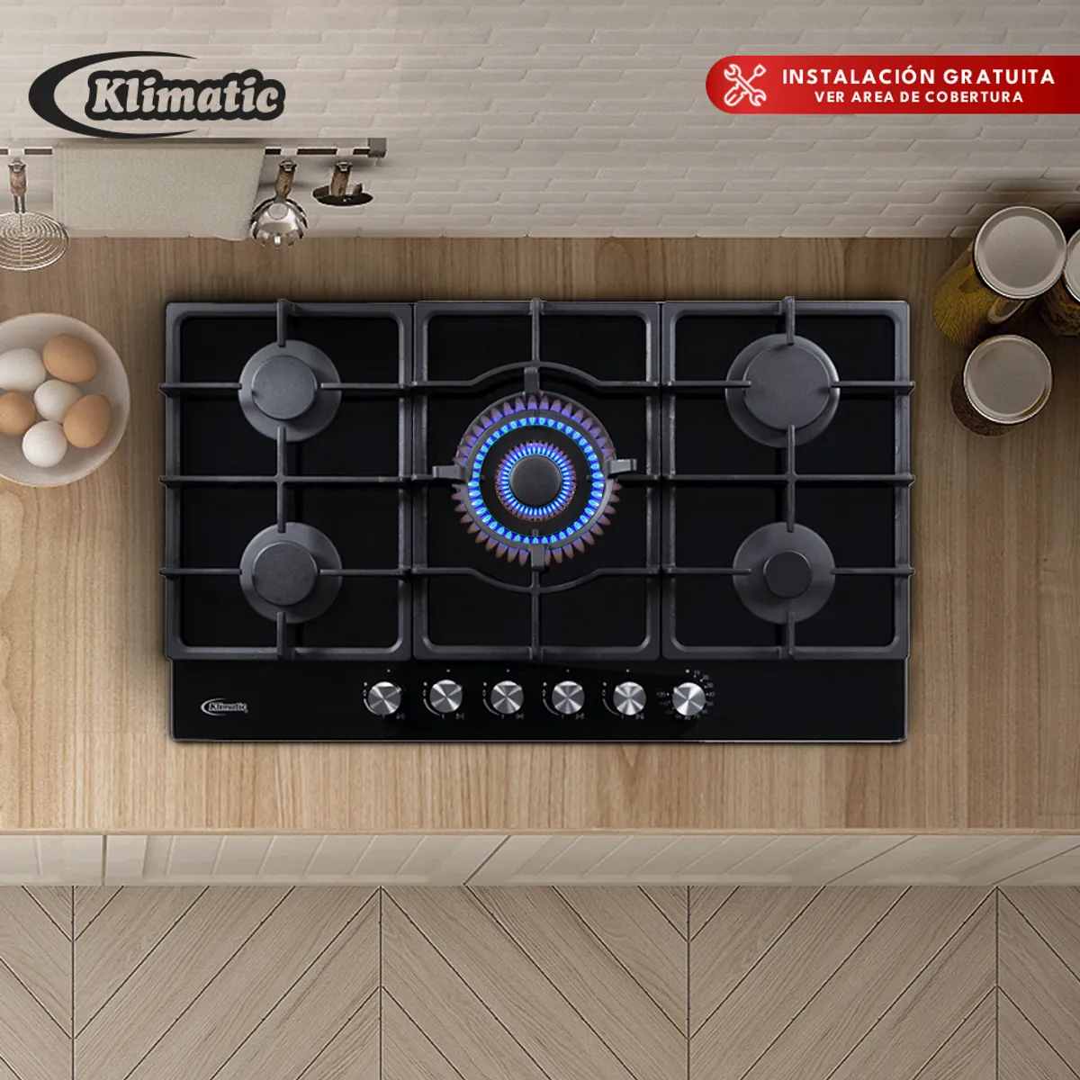 KLIMATIC - COCINA EMPOTRABLE TREVI 90 5 HORNILLAS