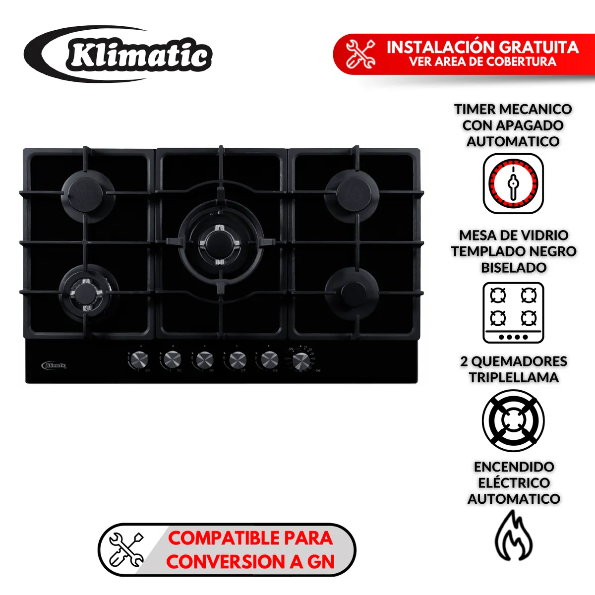 KLIMATIC - Cocina empotrable a gas  AOSTA 90 -Klimatic