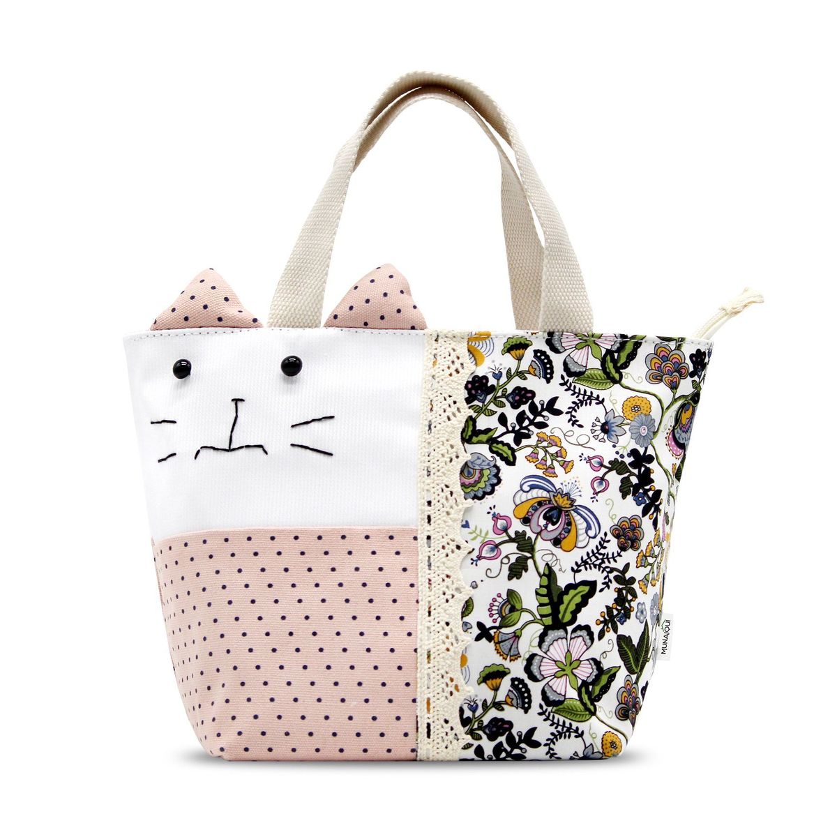 MUNAIQUI - Lonchera Floral Kitty Munaiqui color rosa de lona algodonada