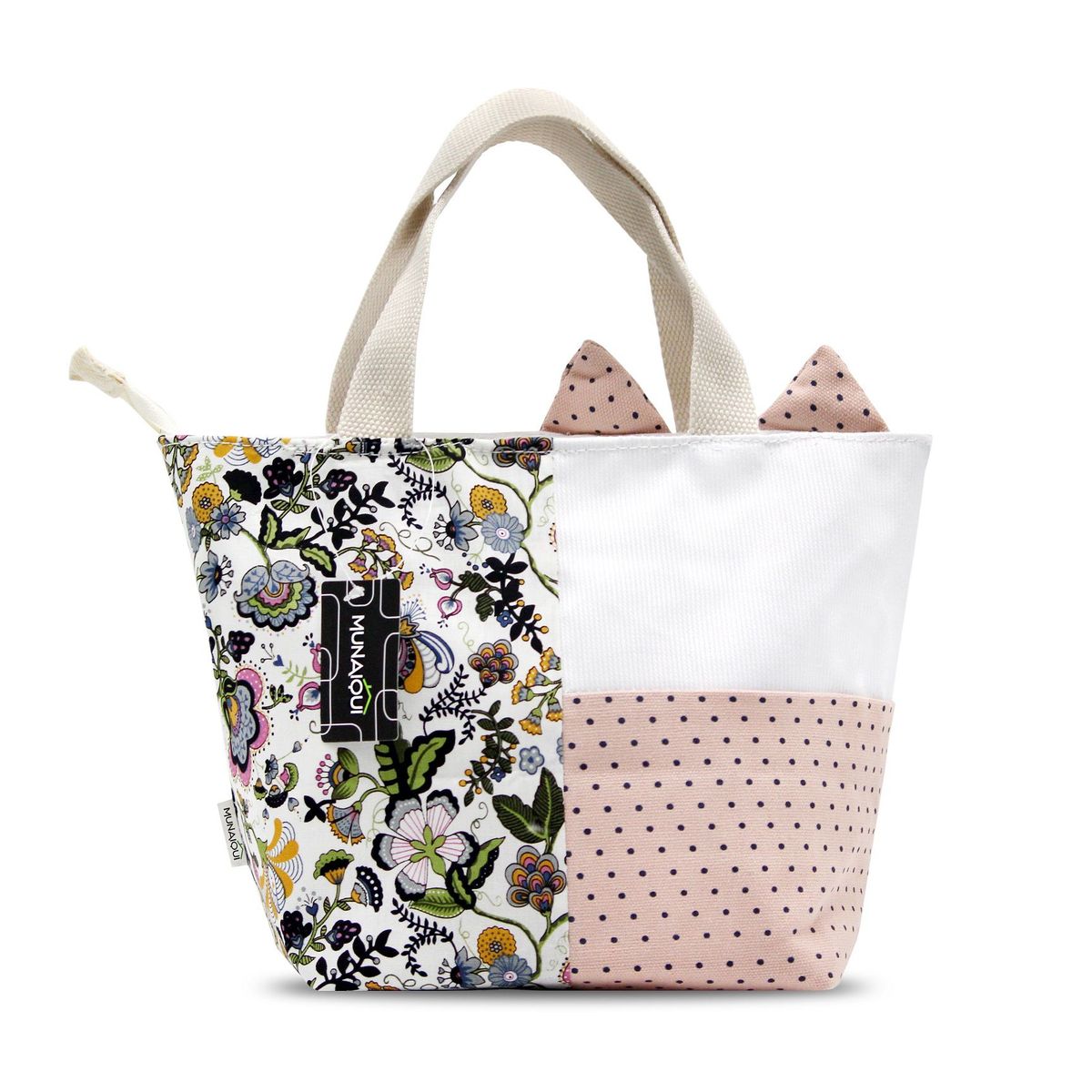 MUNAIQUI - Lonchera Floral Kitty Munaiqui color rosa de lona algodonada