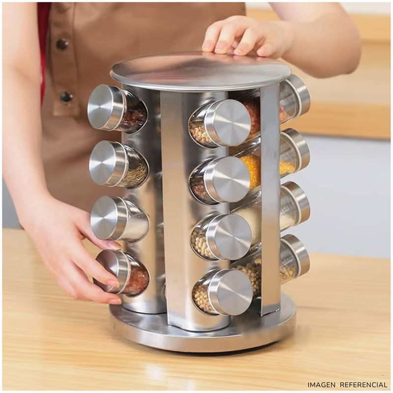 INSPIRA MARKET - Condiméntero de Acero Inoxidable de 16 frascos