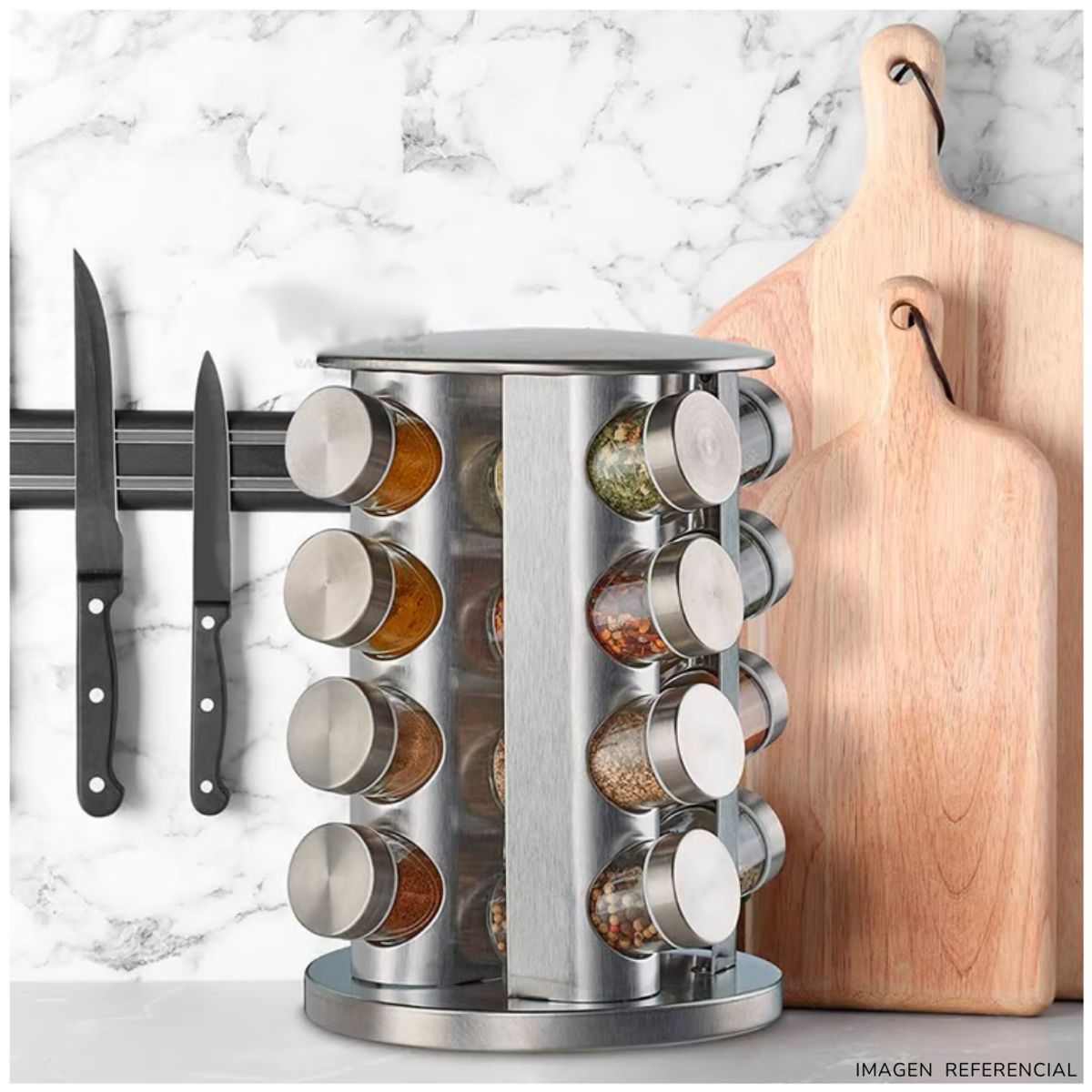 INSPIRA MARKET - Condiméntero de Acero Inoxidable de 16 frascos