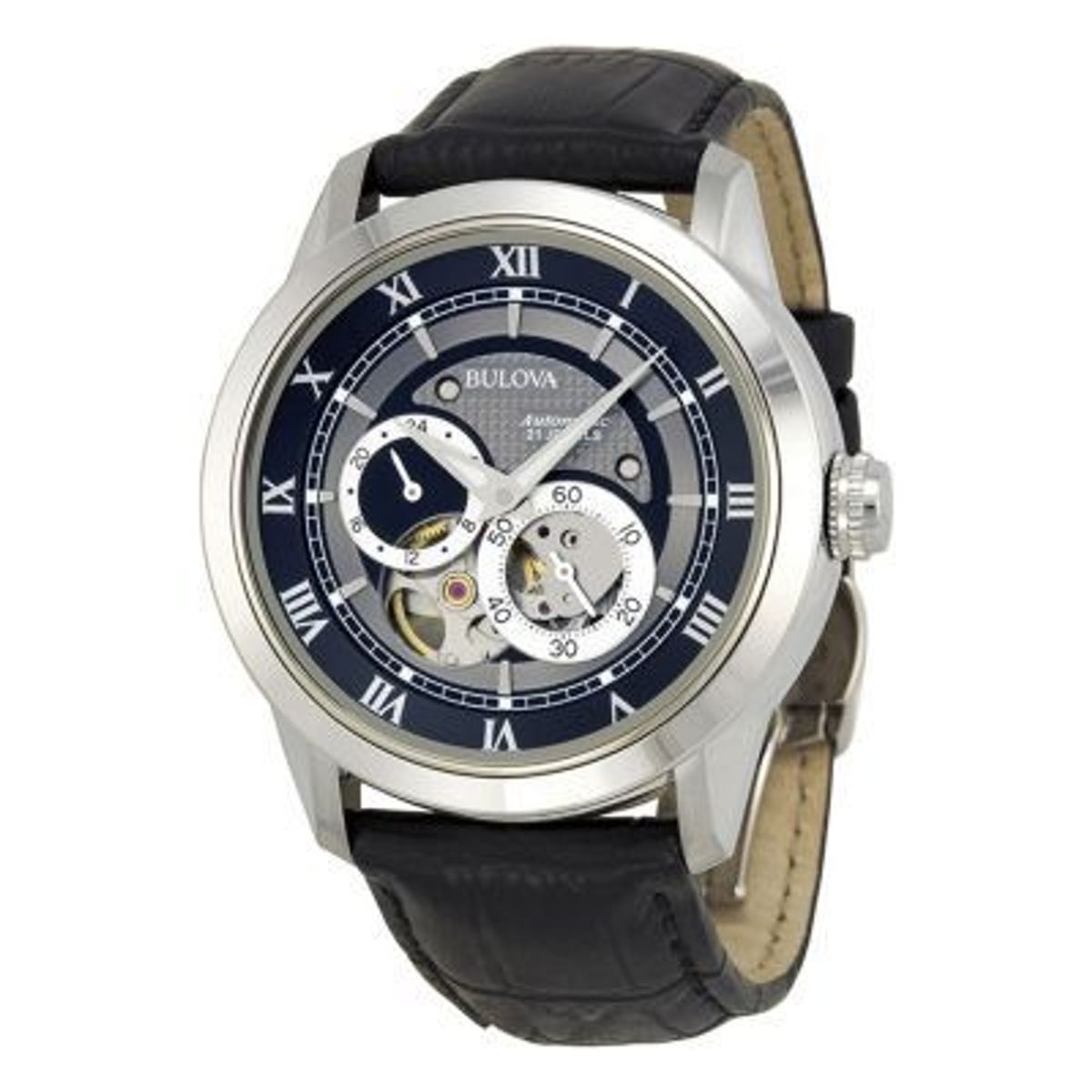 BULOVA - Reloj Bulova Acero Plateado y Cuero Negro 96A135 BVA