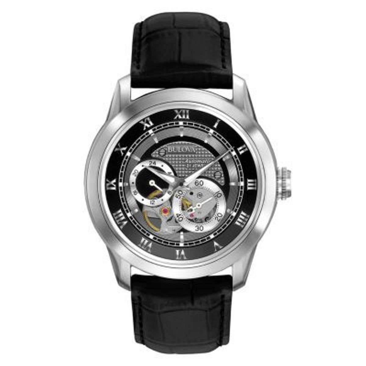 BULOVA - Reloj Bulova Acero Plateado y Cuero Negro 96A135 BVA