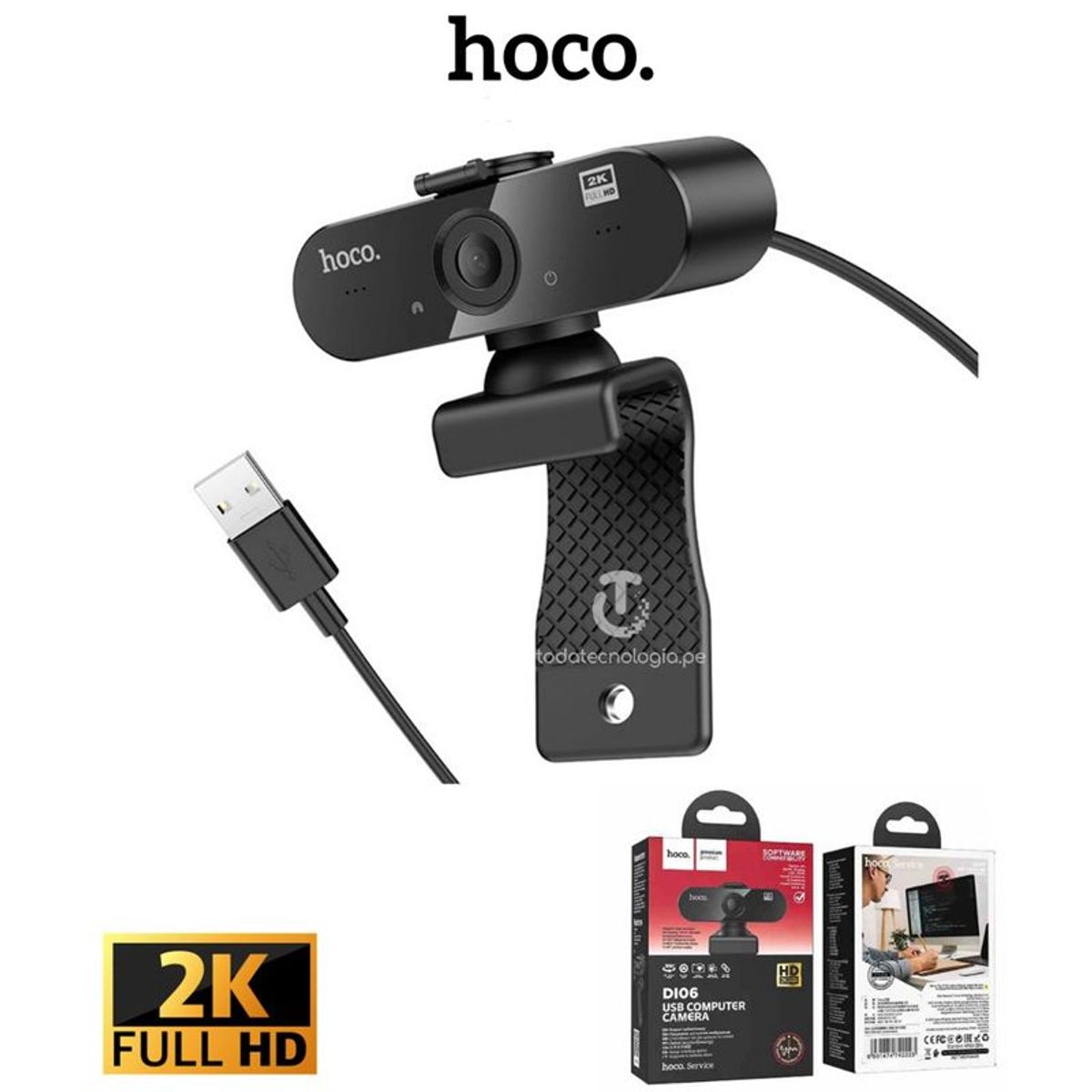 HOCO - Cámara Web Hoco Full HD 2K 4 Millones de Píxeles USB con Micrófono