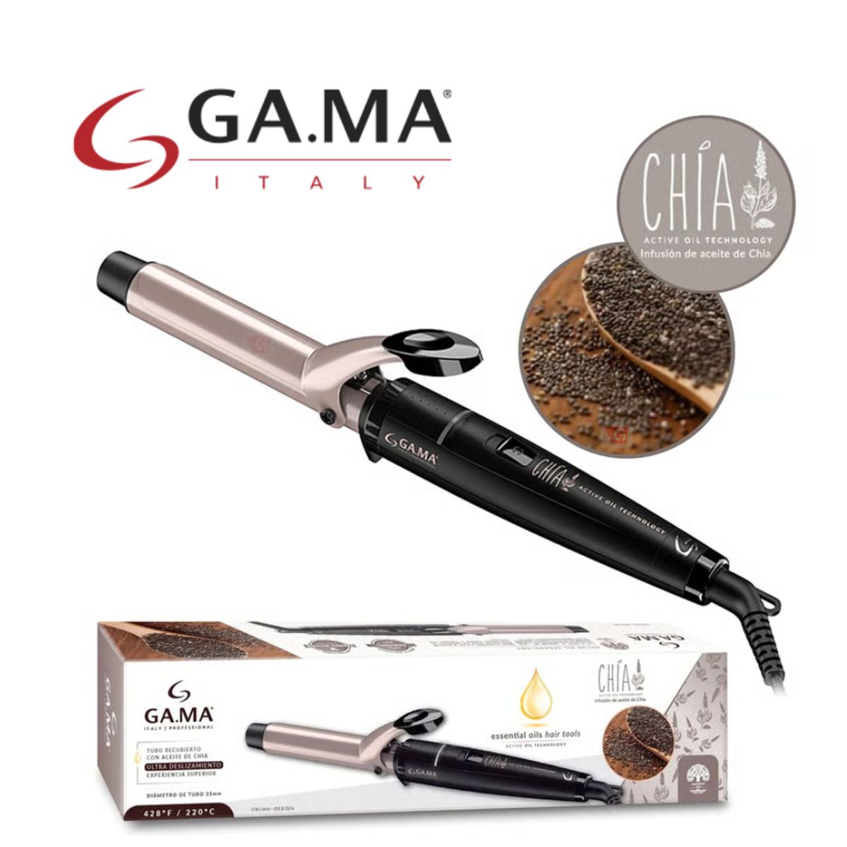 GAMA - Rizadora de Cabello Gama con Esencia de Chia  25MM.