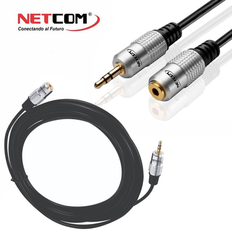 NETCOM - Cable Extension plug 3.5mm macho a plug 3.5mm hembra 1.8 Metros Netcom