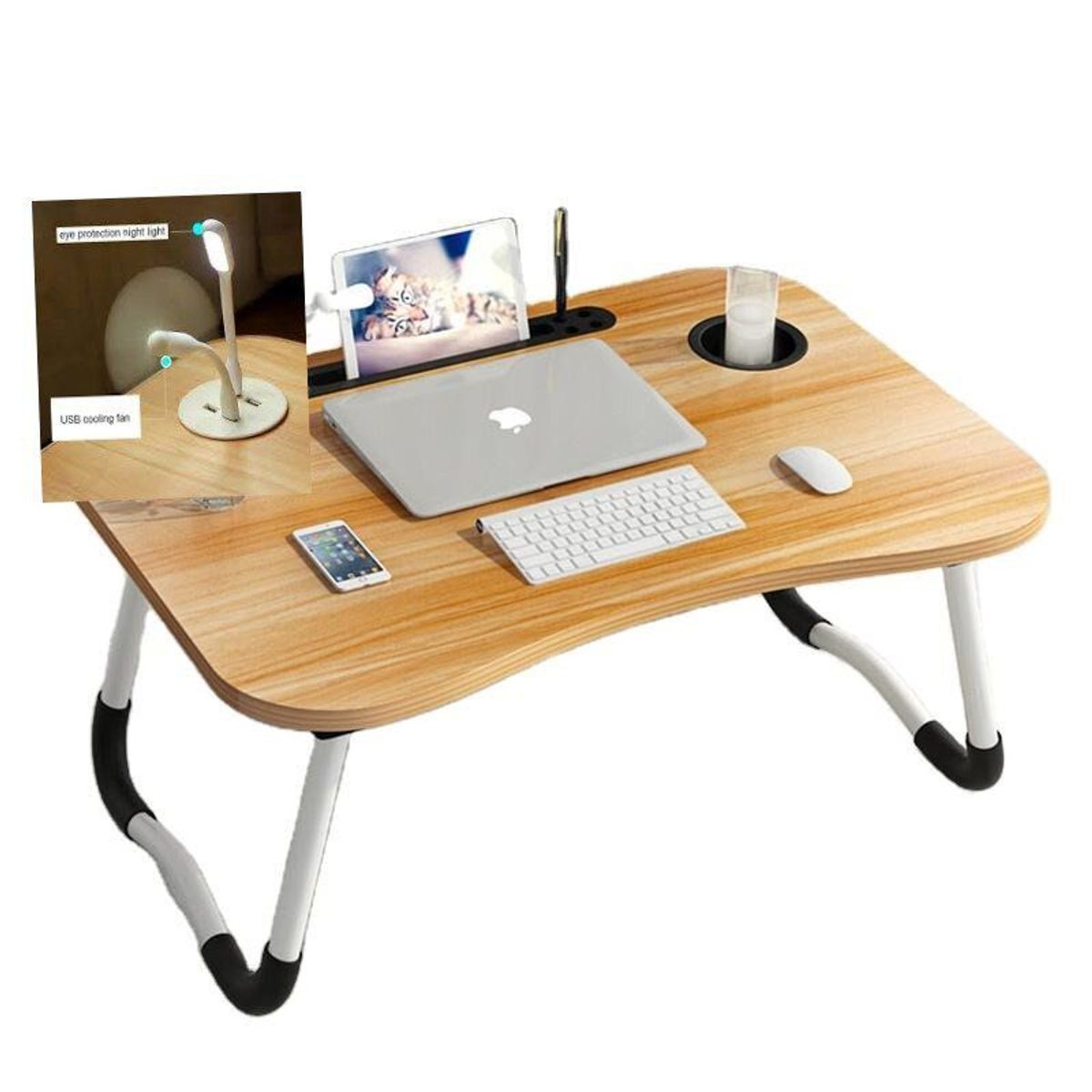 INSPIRA MARKET - Mesa Portátil para Laptop Plegable con USB Color Madera