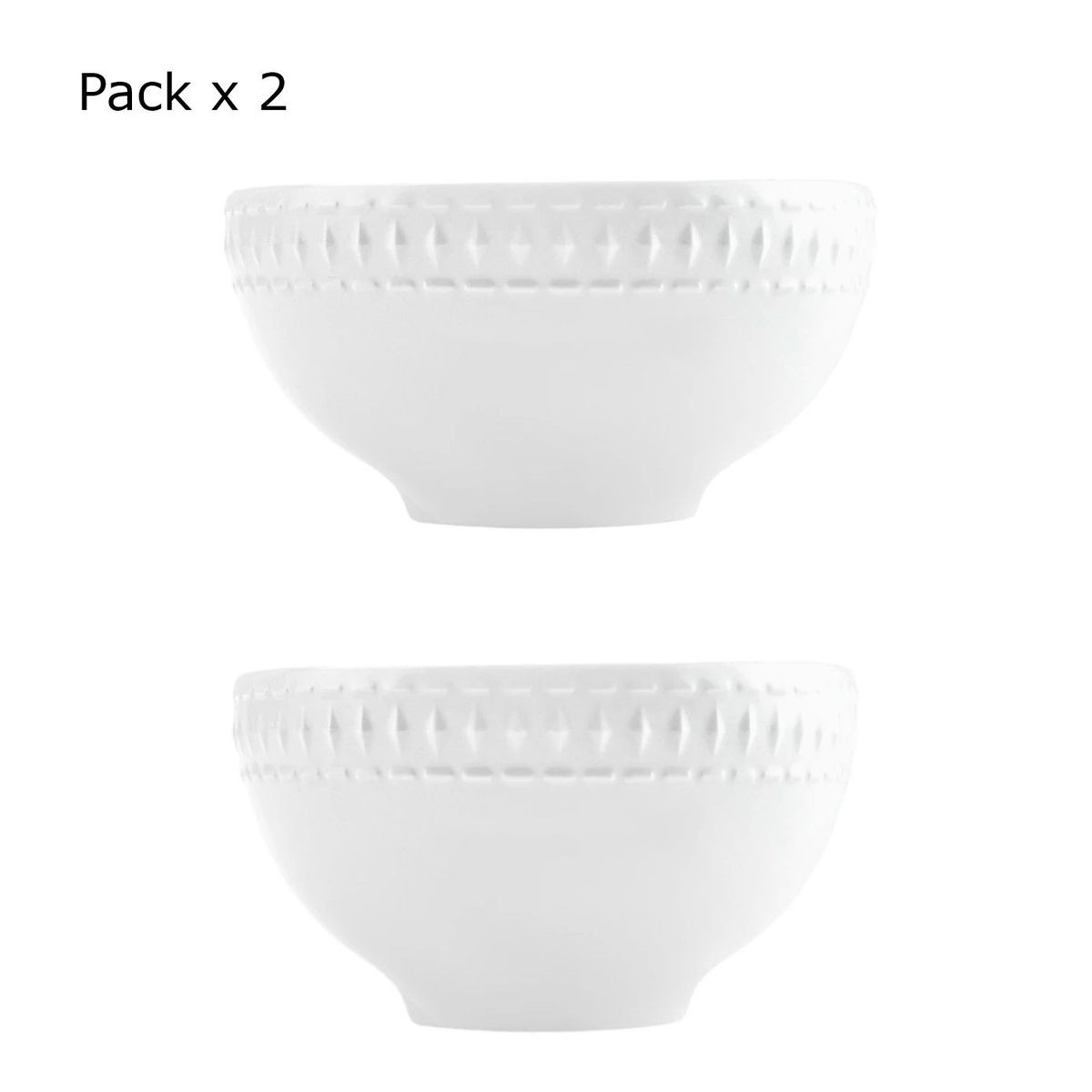 INSPIRA MARKET - Set x 2 Tazones Bowl de Cerámica Blanco con Relieve Bowl Cuenco