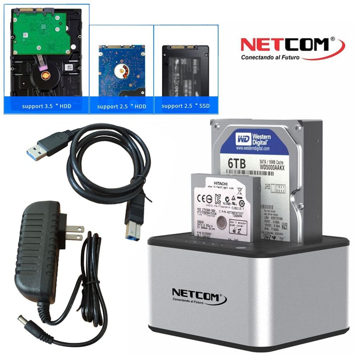 NETCOM - Hdd Docking Station doble 2.5 3.5 Sata II III Usb 3.0 netcom