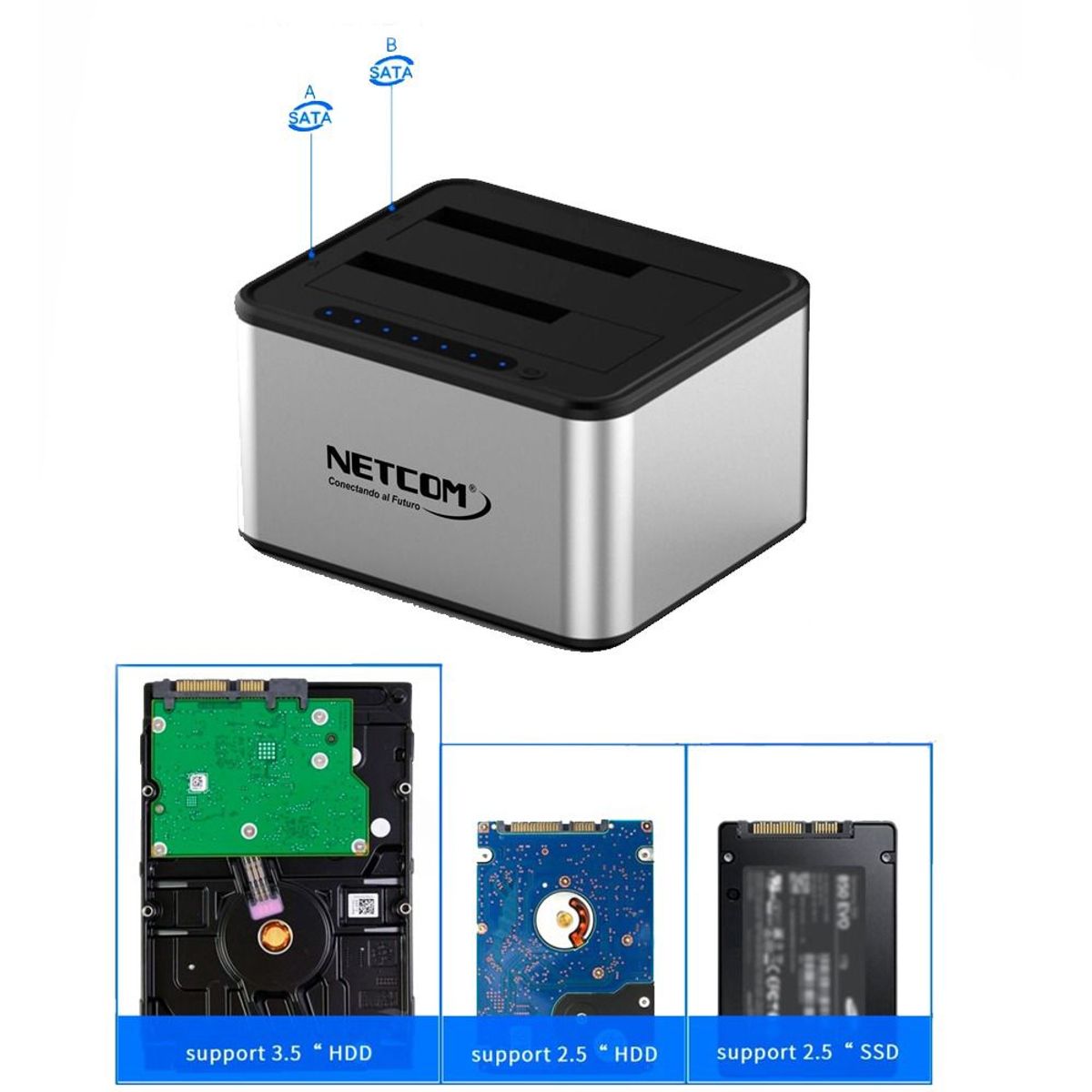 NETCOM - Hdd Docking Station doble 2.5 3.5 Sata II III Usb 3.0 netcom