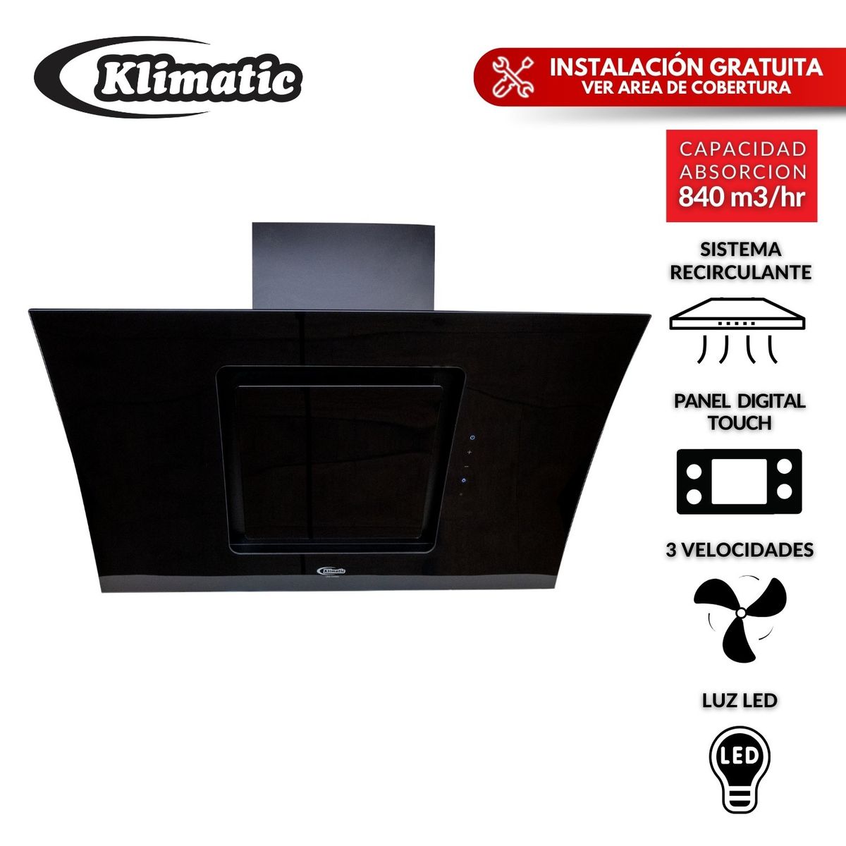 KLIMATIC - Campana Klimatic Decorativa Kamba 90 - Negro