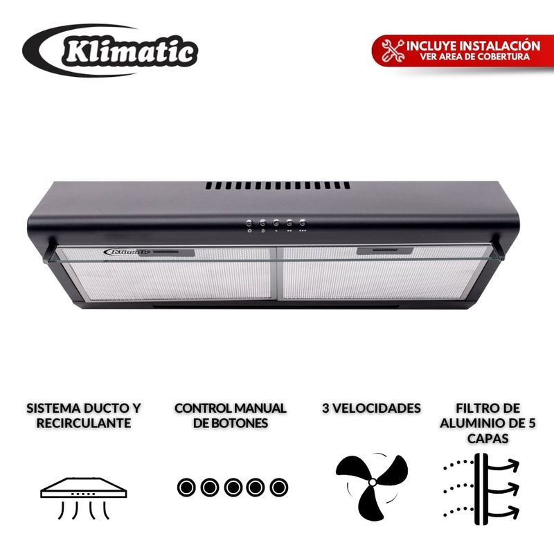 KLIMATIC - Campana extractora  CK601NEM - Ducto y recirculante - Klimatic