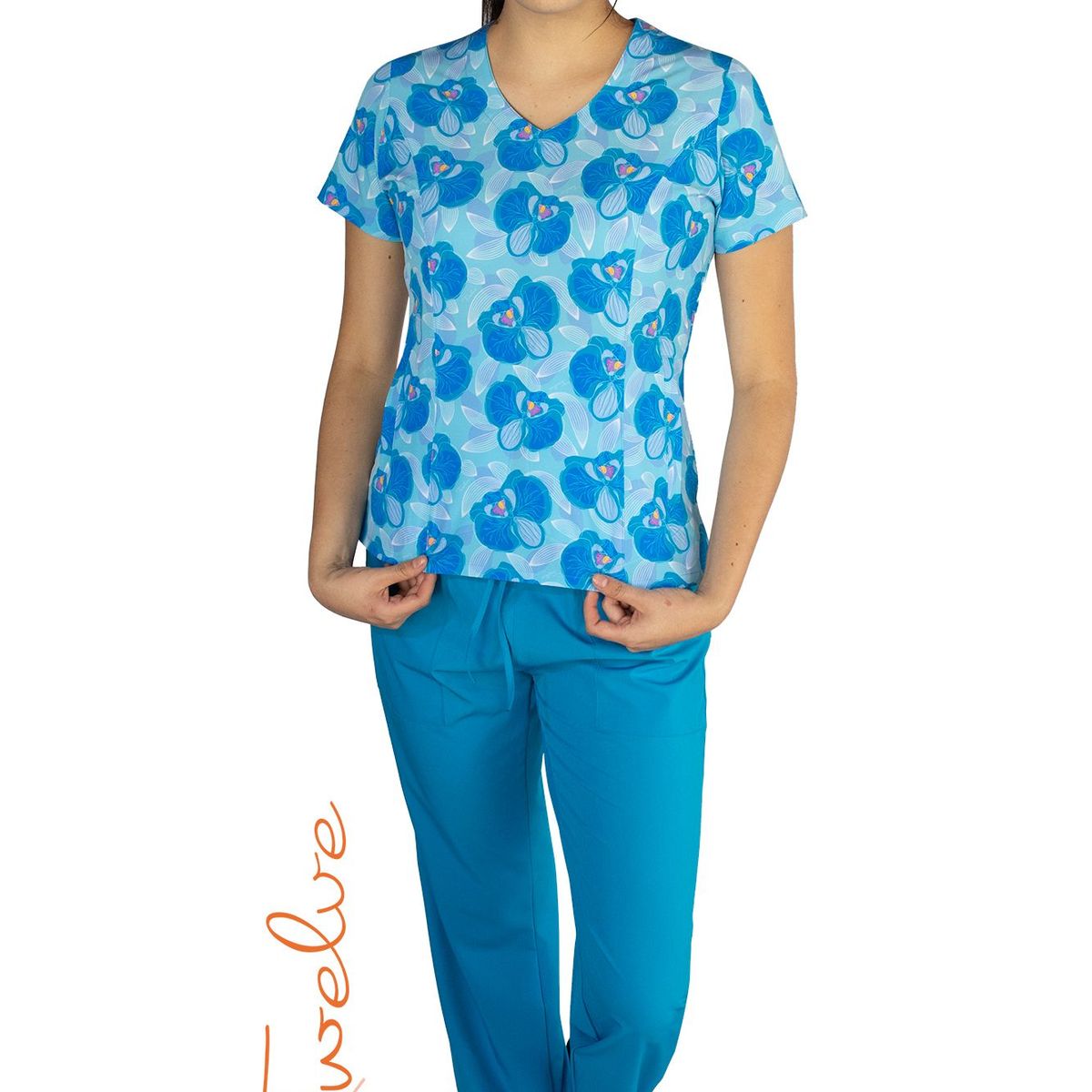 TWELVE - Twelve - conjunto  Venecia diseño orquideas azules - turquesa oscuro