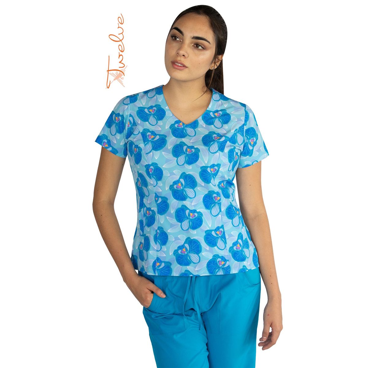 TWELVE - Twelve - conjunto  Venecia diseño orquideas azules - turquesa oscuro