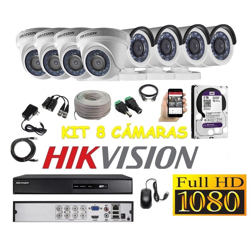 HIKVISION - kit 8 Cámaras Seguridad FULLHD Hikvision 2tb + cable