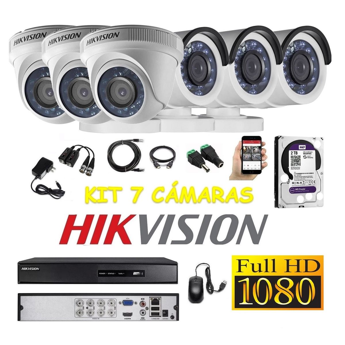 HIKVISION - kit 6 Cámaras Seguridad FULLHD Hikvision 2tb