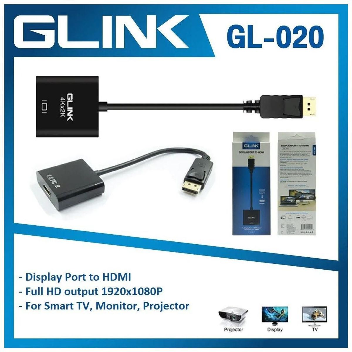 GENERICO - Adaptador Convertidor DisplayPort a HDMI GLINK 4k ultra HD Dp A HDMI