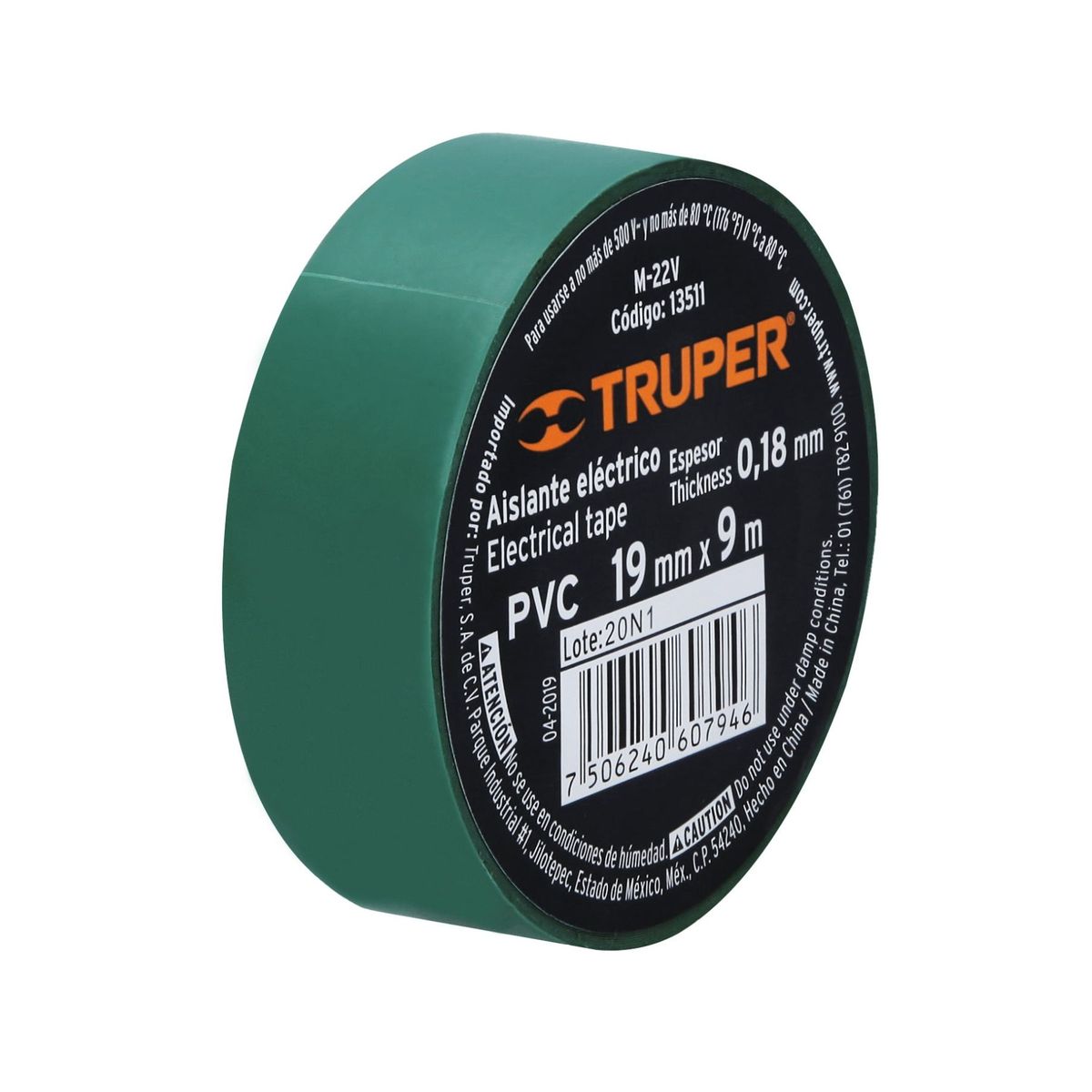 TRUPER - Cinta aislante truper 19mm x 9m - VERDE