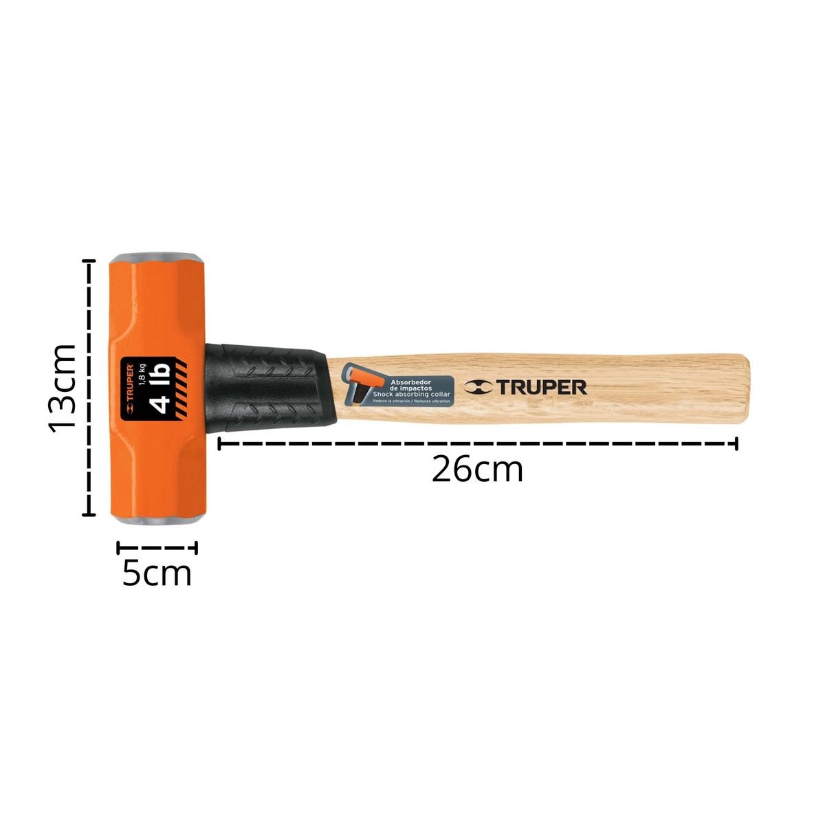 Truper - Comba octagonal 4 lb, mango de madera 12", Truper