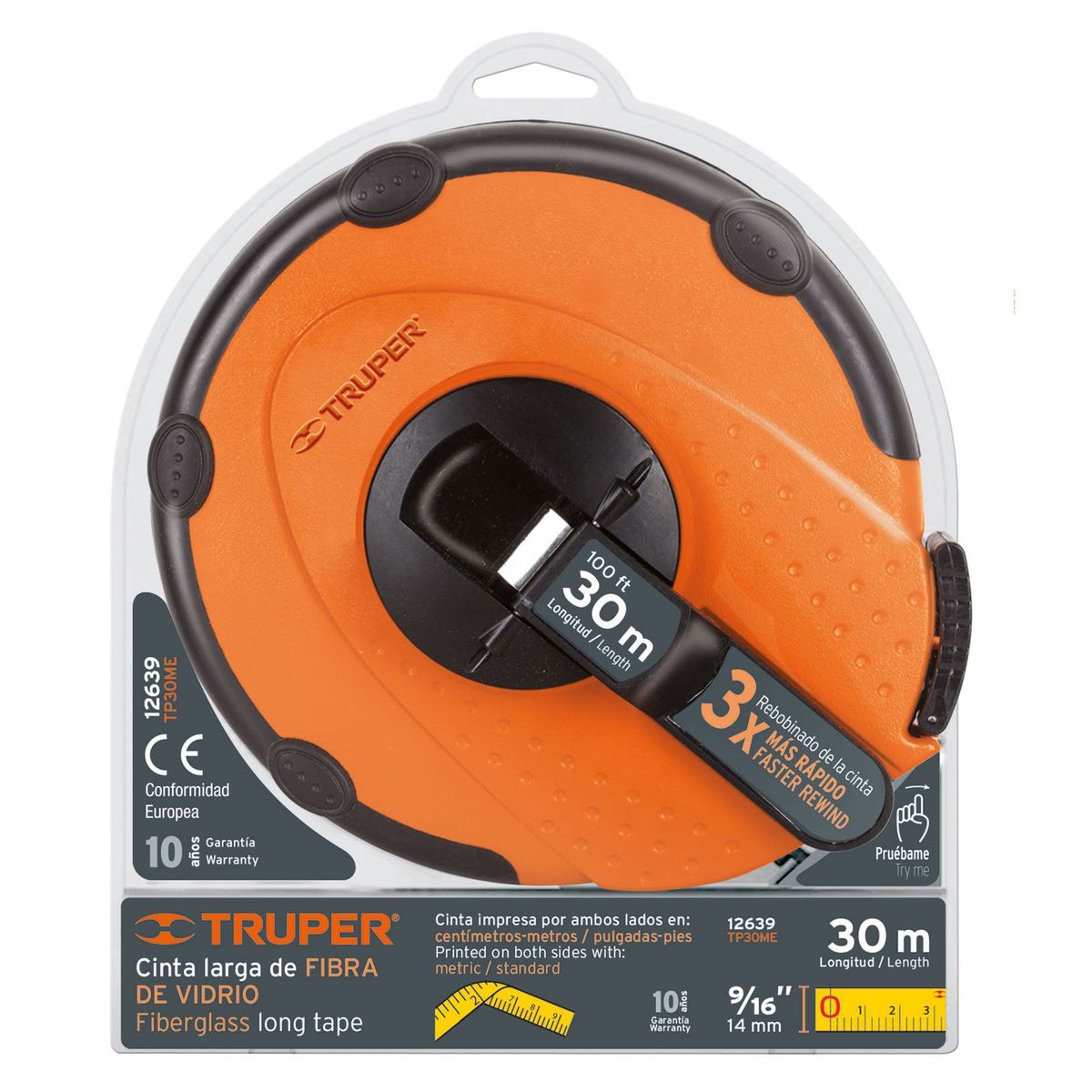 TRUPER - Wincha de fibra de vidrio Carcasa Plastica 30 Metros Truper