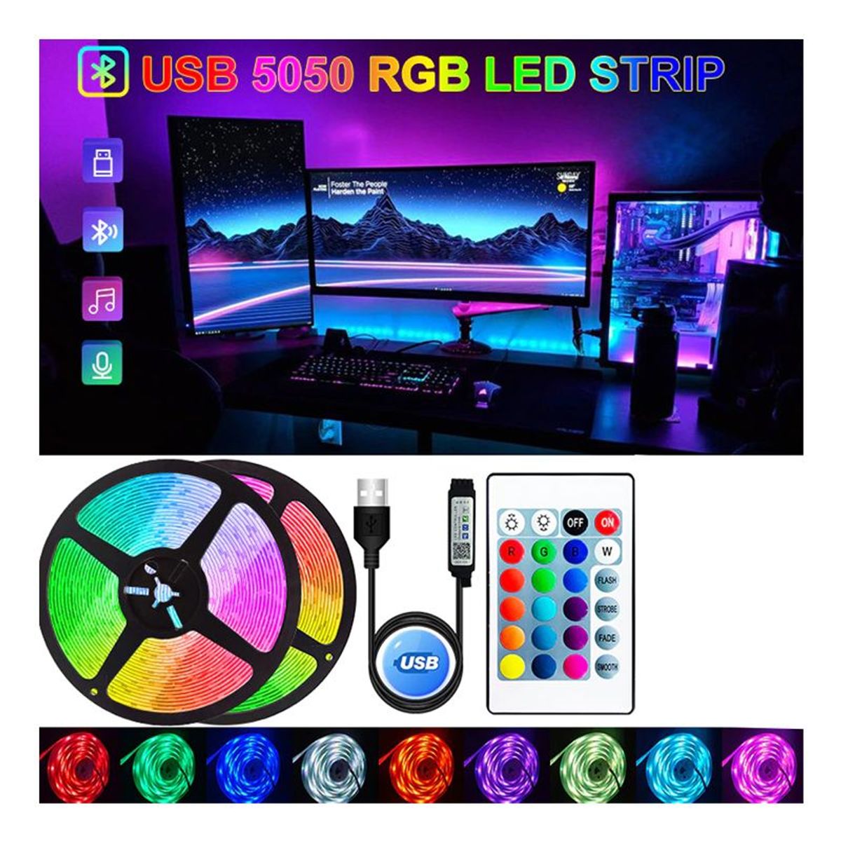 SEISA - Tira Cinta Led RGB 5050 5M + Control Remoto para Smart TV, Decoración
