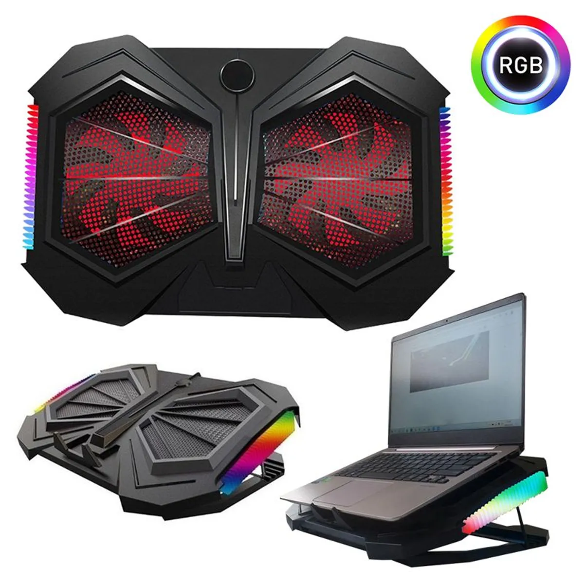 SEISA - Cooler Ventilador para Laptop Notebook Base Plegable Regulable 17 pulgadas RGB