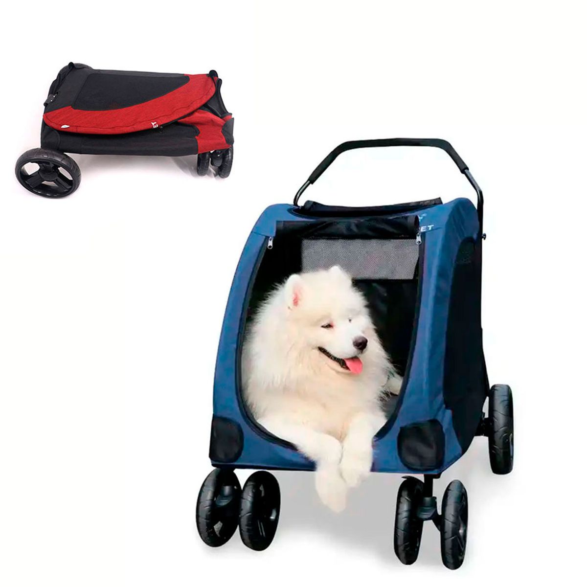 QUE PATAS PET SHOP - Coche Para Perros Grandes Plegable 60kg Azul
