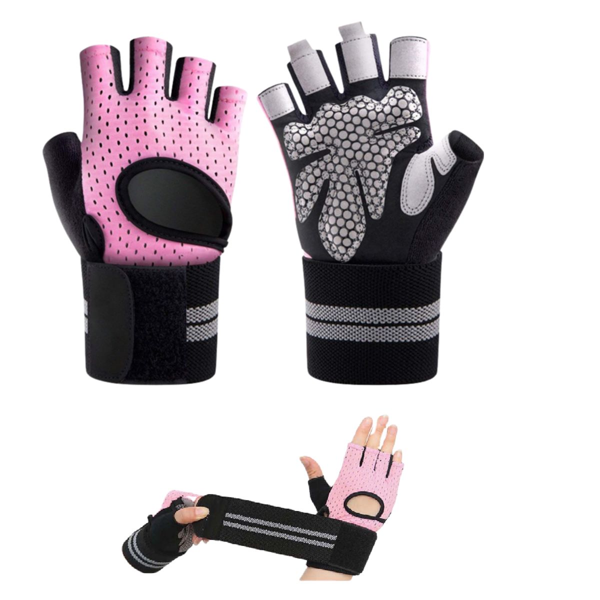 GENERICO - Guante Deportivo C Muñequera Transpirable Gym Talla S Rosado