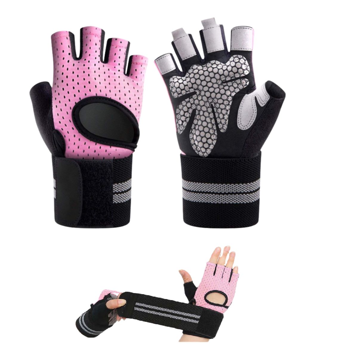 GENERICO - Guante Deportivo C Muñequera Transpirable Gym Talla S Rosado