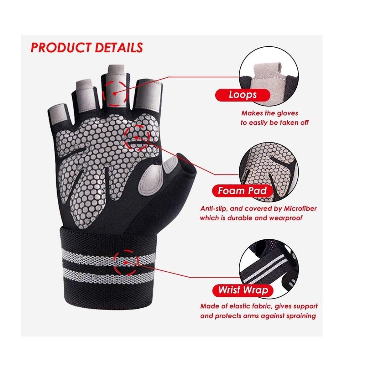 GENERICO - Guante Deportivo C Muñequera Transpirable Gym Talla S Negro