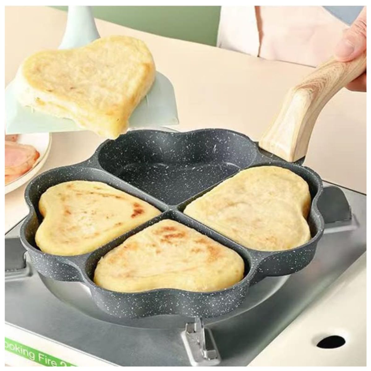 INSPIRA MARKET - Sartén Antiadherente de 4 divisiones para frituras forma de corazón